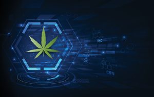 a futuristic systematic photo of a weed leaf
