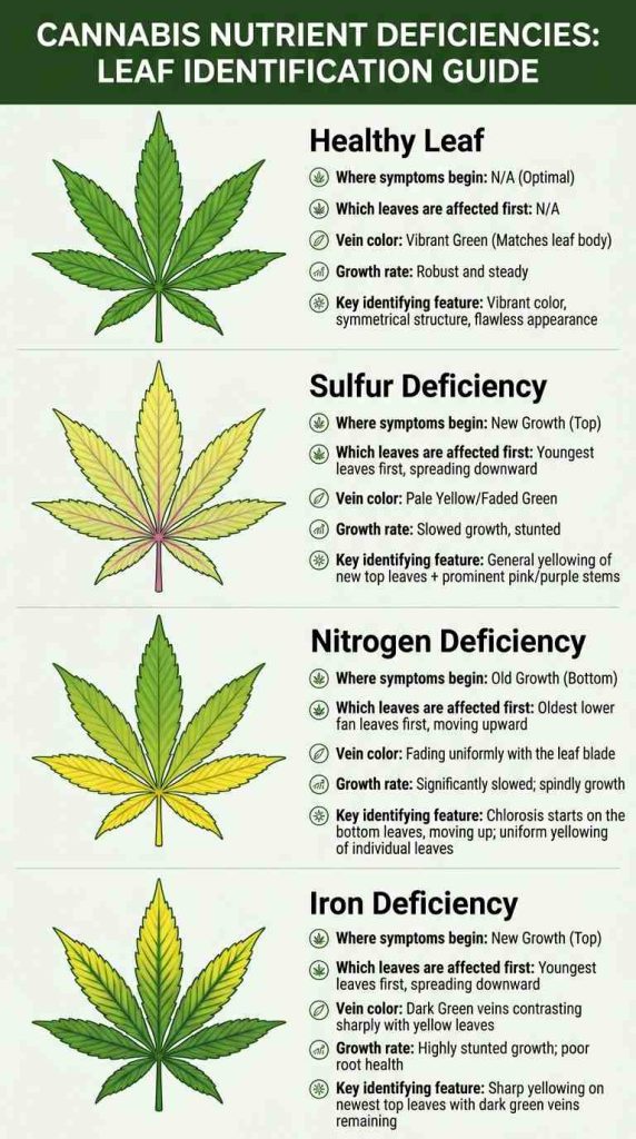 cannabis leaf deficiencies infographic