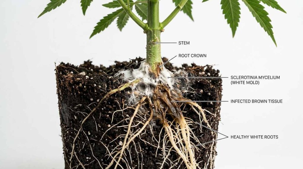 root crown on white mold