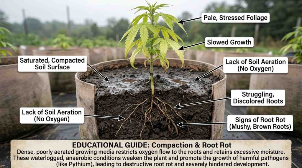 compacted or water rentive growing media