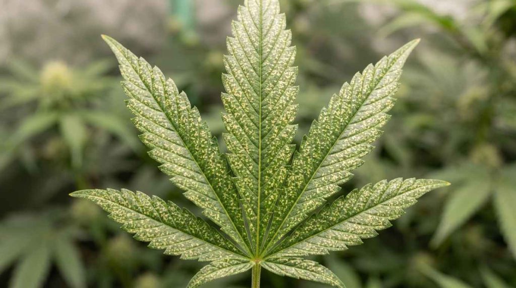 speckled fan leaves on cannabis leaves