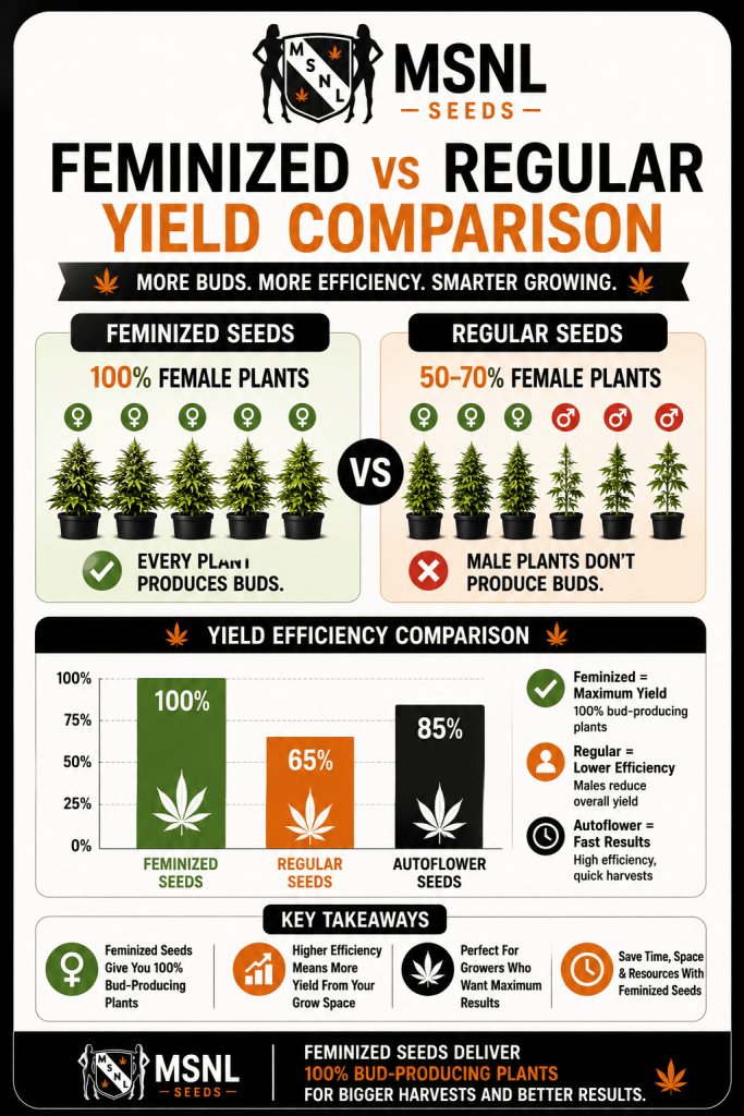 feminized vs regular yield compariosn chart