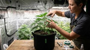 Grower doing High Stress Training