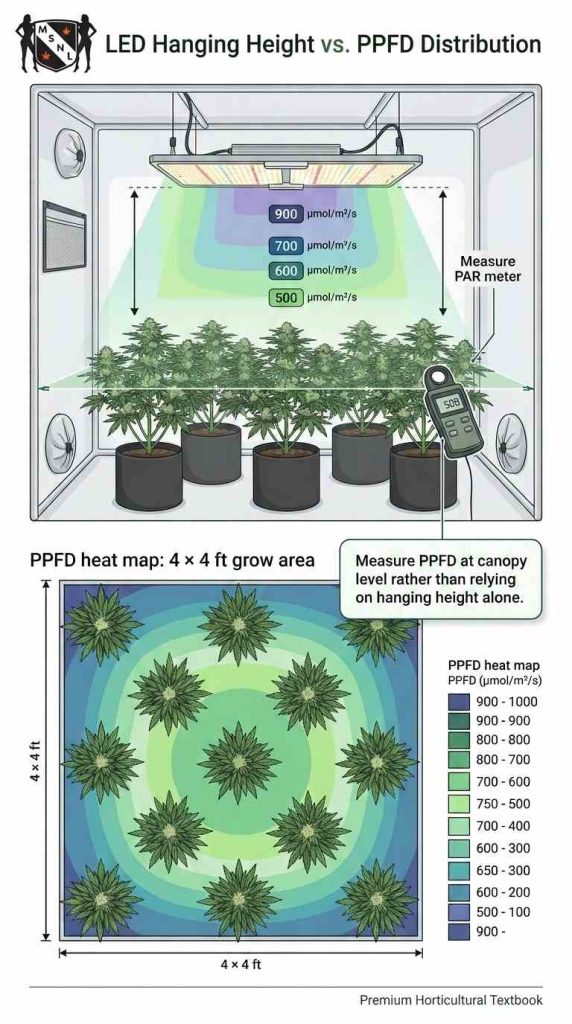 LED Hanging Height vs PPFD Chart