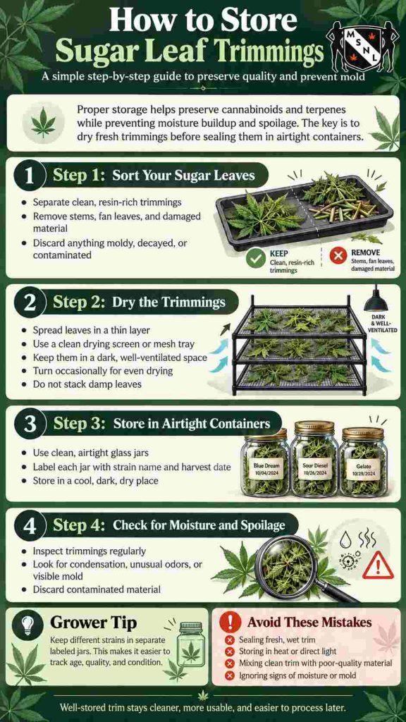 how to store sugar leaf trimmings how to guide