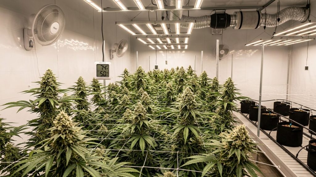 Cannabis Plants growing under LED Lights