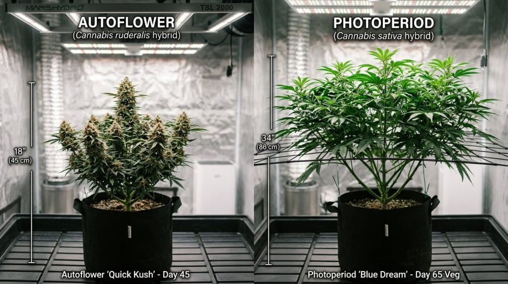 autoflower and photoperiod growth difference for cannabis plants