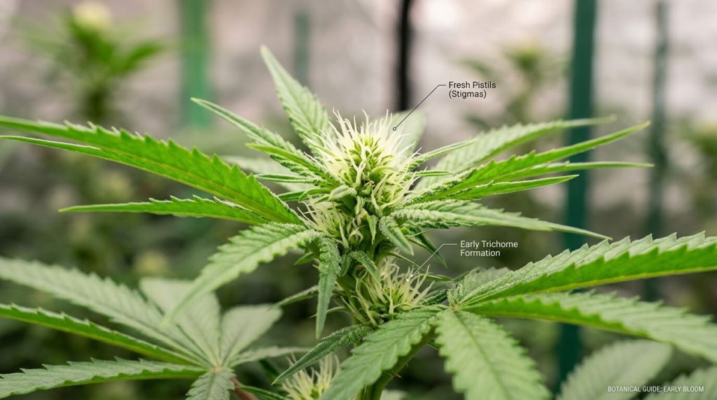 early flowering pistils on cannabis plant