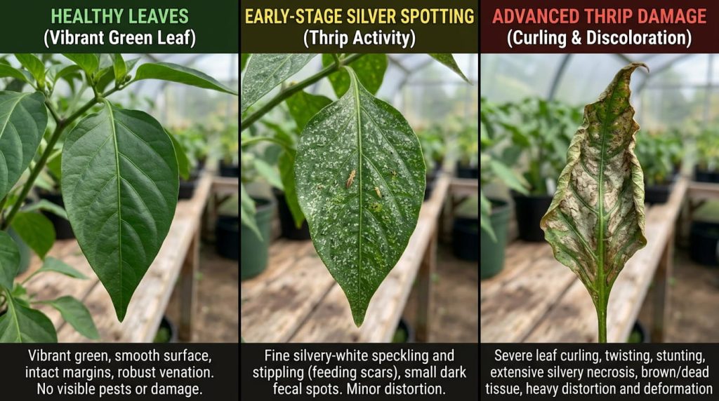 leaves with thrip damage comparison