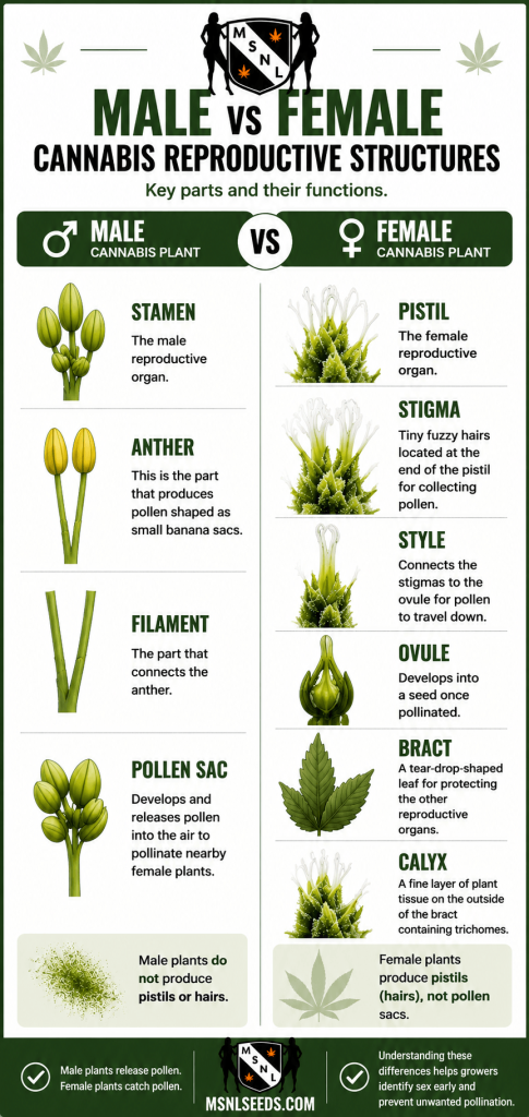 male and female cannabis reproductive structure