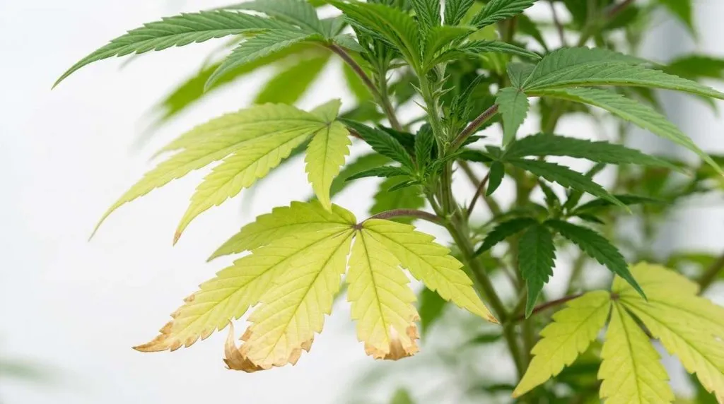 cannabis plant showing yellowing leaves