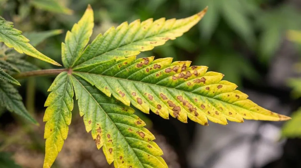 cannabis leaf with brown color magnesium deficiency