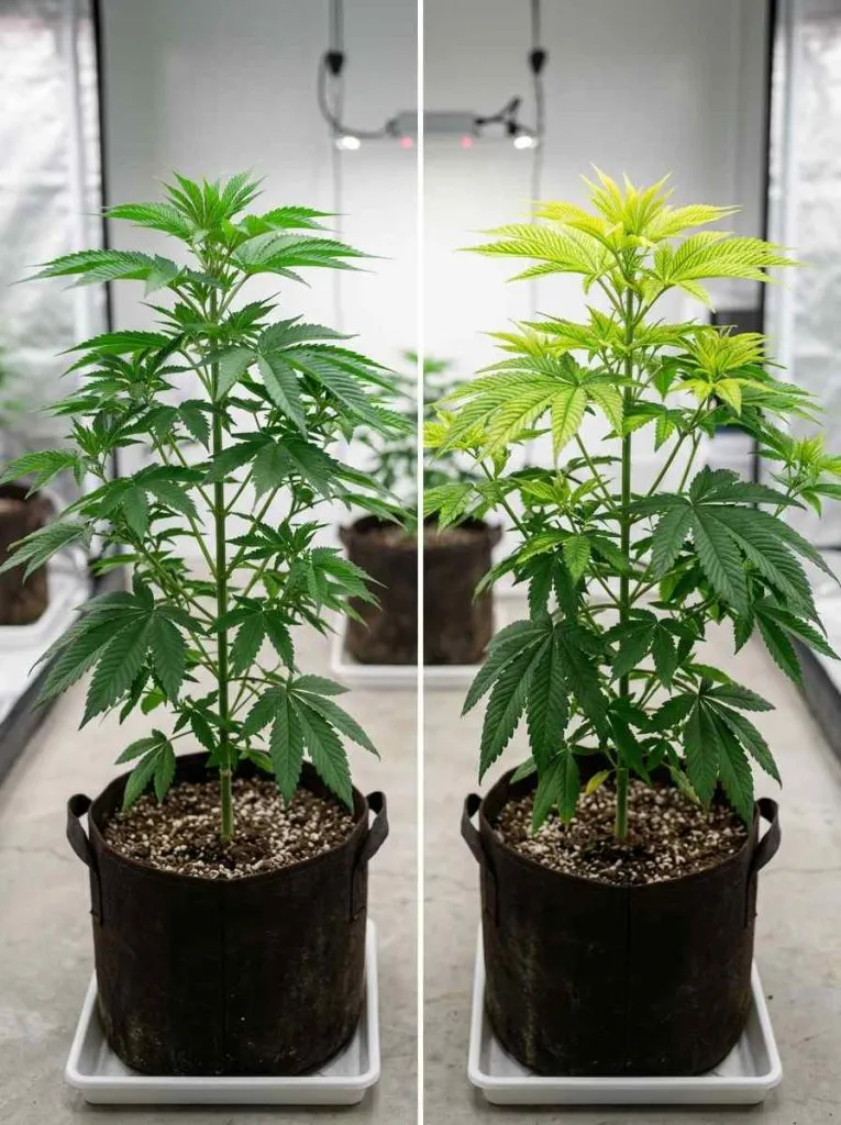 cannabis plants comparison with non iron and iron deficiency