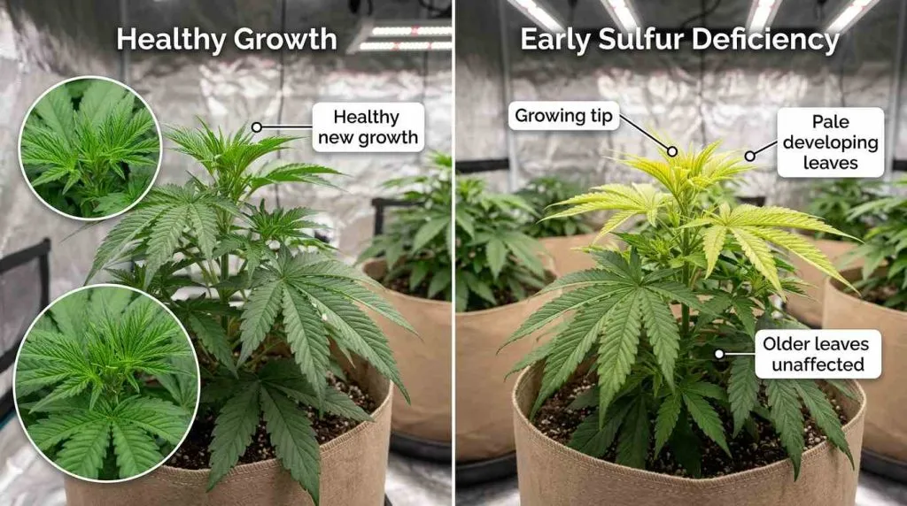 healthy growth vs early sulfur deficiency