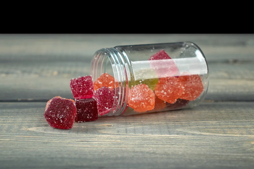 CBD edibles in a glass jar