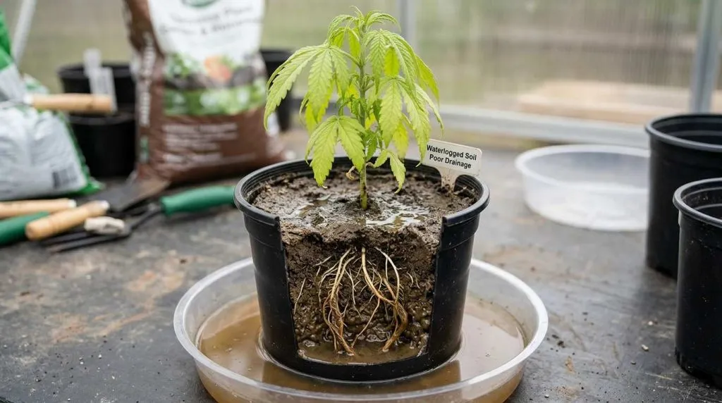 cannabis overwatering and poor drainage