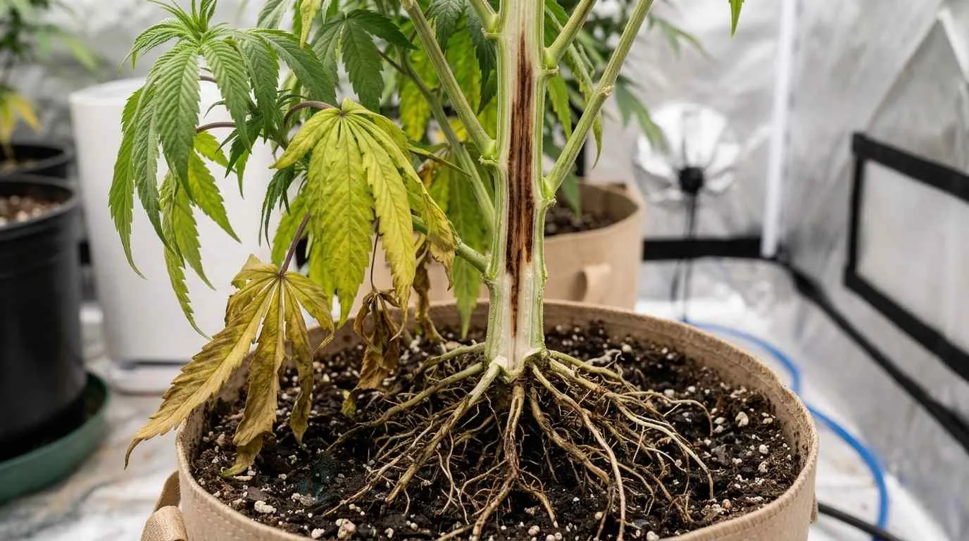 cannabis plant with fusarium