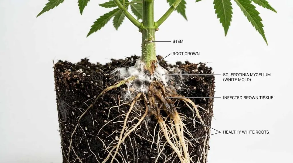 root crown on white mold