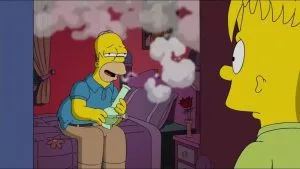homer smoking a bong on the bed